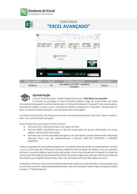 PDF CURSO ONLINE EXCEL AVANÇADO PDF file150 páginas em PDF