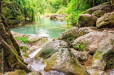 Erawan Waterfalls In Erawan National Park Thailand Stock Photo