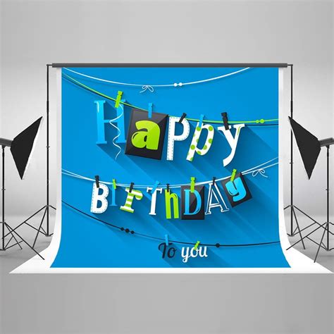 Mohome 7x5ft Blue Happy Birthday Photography Backgrounds Cloth Newborns