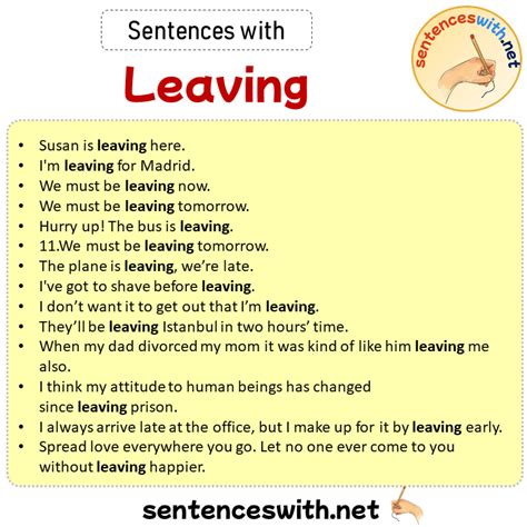 Sentences with Leaving, Sentences about Leaving - SentencesWith.Net