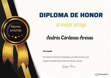 Diploma Al Mejor Amigo O Amiga GRATIS