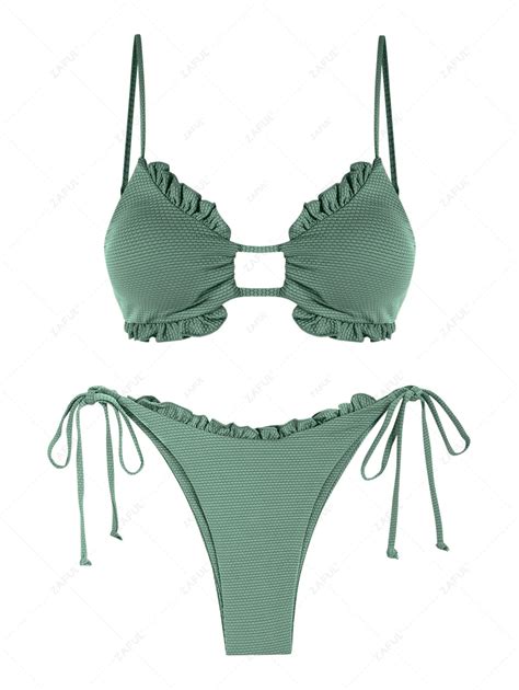 Zaful Frilled Tie Side String Bikini Swimwear In Light Green Zaful 2024