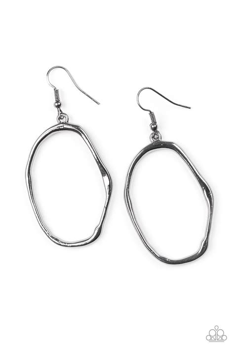 Paparazzi Eco Chic Black Gunmetal Hammered Asymmetrical Hoop Earring