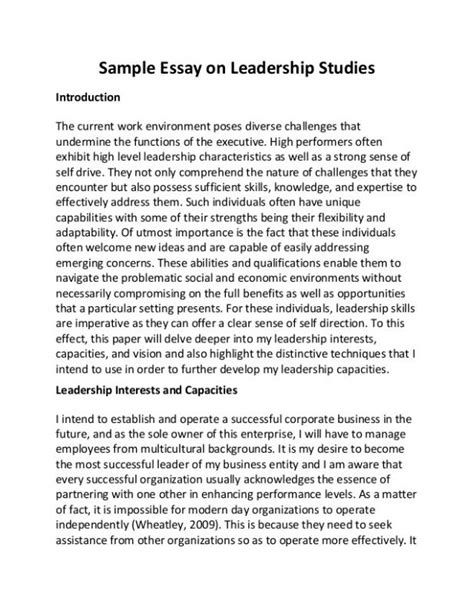 Leadership Essay Example Template Business