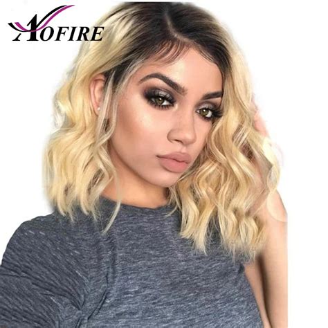 1b 613 Dark Roots Blonde Short Bob Lace Front Human Hair Wigs Pre