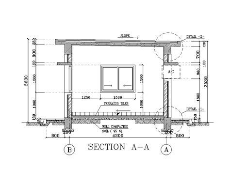 A Section View Of X M Guard Room Plan Is Given In This Autocad Drawing