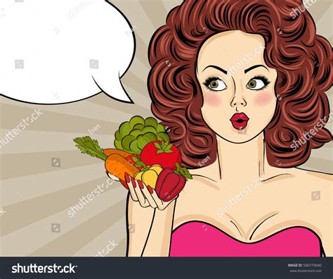 Sexy Pop Art Woman Vegetables His Vector De Stock Libre De Regalías