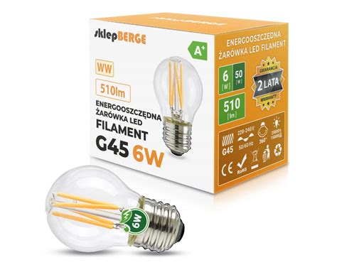 Żarówka Led E27 G45 6w Filament Biała Ciepła Kod Mz0226 Berge