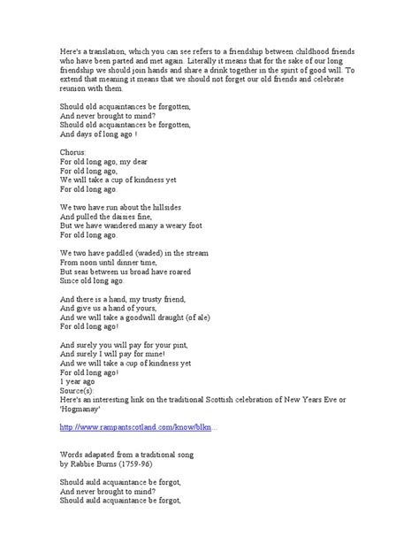 Auld Lang Syne (Original Lyrics and Free Modern English Translation) | PDF