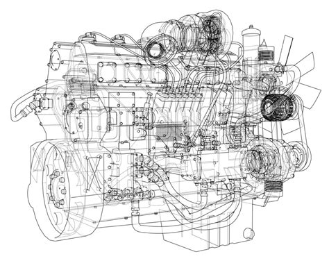 Car Engine Vector Rendering Of 3d Blueprint Auto Metal Vector