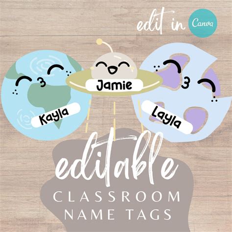 Editable Classroom Name Tags Space Planet Tags for Cubby Nametag Classroom Tags Coat Hanger ...