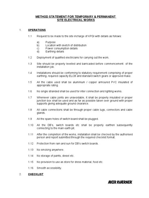 Method Statement Electrical Pdf Electrician Switch