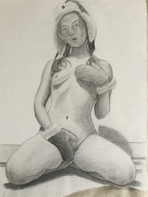 Original Pencil Drawing Erotic Art Female Nude Signed By Artist