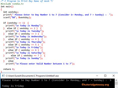 C Program To Print Day Name Of Week Images