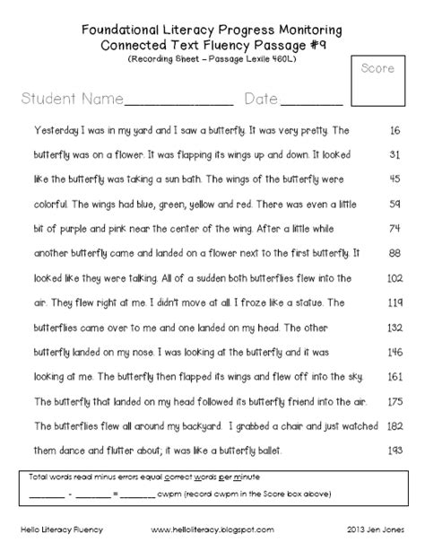 Free Reading Fluency Practice Sheets