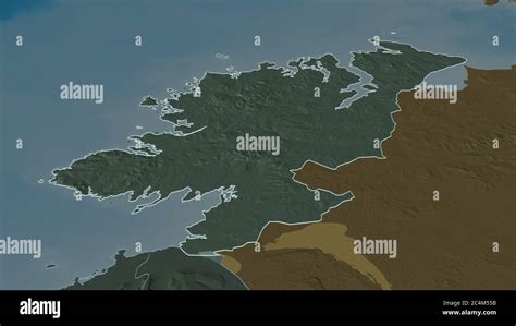 Zoom In On Donegal County Of Ireland Outlined Oblique Perspective