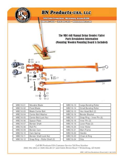 PDF The MBC 16B Manual Rebar Bender Cutter Parts Breakdown Parts