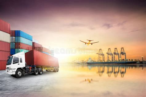 Global Business Logistics Import Export Background And Container Truck