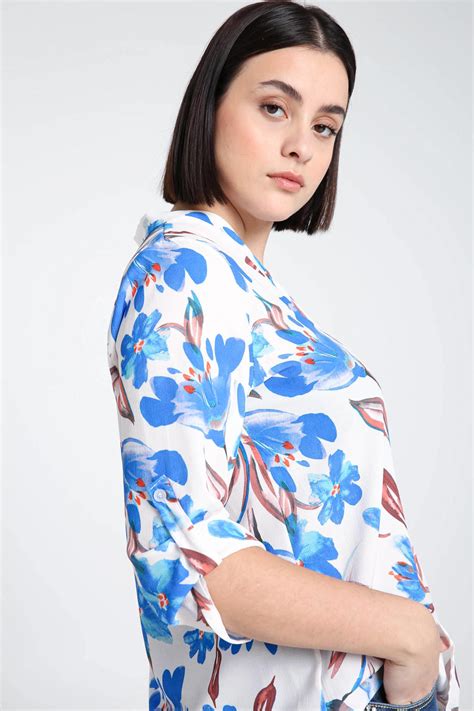 Cassis Blousetop Met All Over Print Ecru Blauw Wehkamp