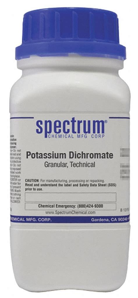 7778-50-9, F.W. 294.18, Potassium Dichromate, Granular, Technical - 39G726|P1283-500GM10 - Grainger