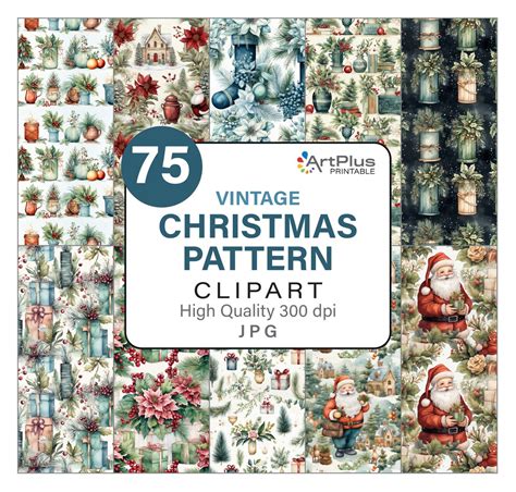 75 Vintage Christmas Pattern Clipart High Quality  Etsy