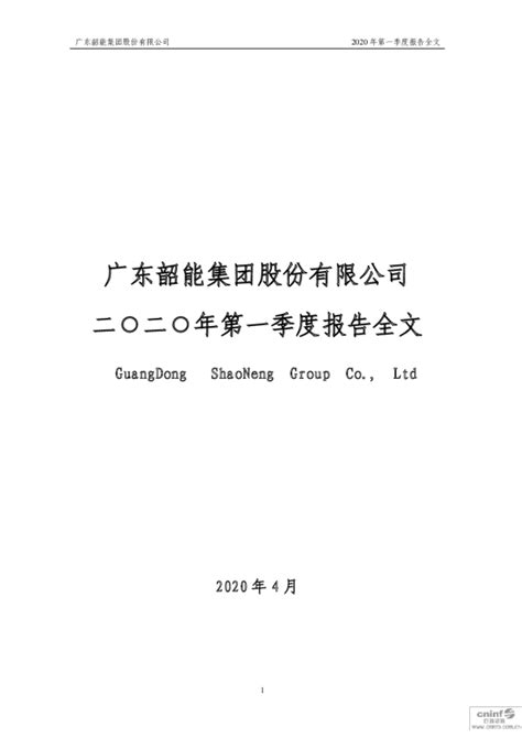 韶能股份：2020年第一季度报告全文