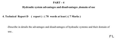 Solved PART-4 Hydraulic system advantages and disadvantages | Chegg.com