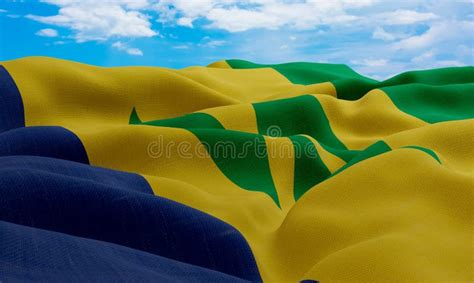 Saint Vincent And The Grenadines Flag In The Wind Realistic And Wavy