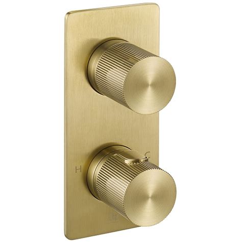 Jtp Evo Brushed Brass Thermostatic Concealed 2 Outlet Shower Valve