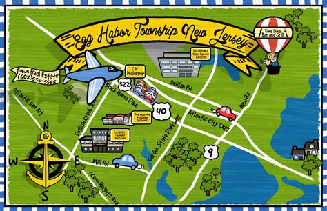 Mock up of cartoon ad map of Egg Harbor Township, NJ. This is a dynamic ...