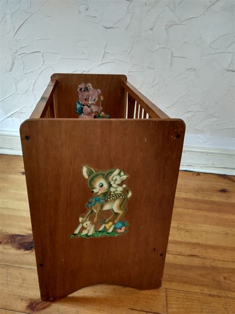 Vintage Dolls Cot 1960s Cutesie Transfers Handmade Wooden Cot Large