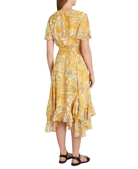 Tahari Asl Floral Print Smocked Waist Ruffled Midi Dress Macys