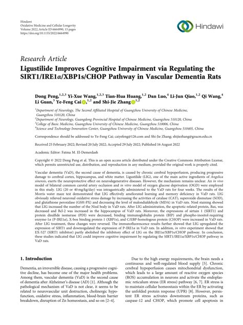 Pdf Ligustilide Improves Cognitive Impairment Via Regulating The