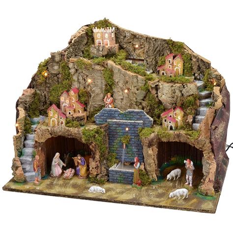 Presepe Illuminato Completo Di Statue Landi Moranduzzo Serie Cm Con