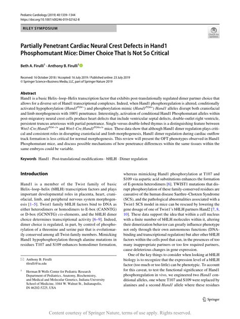 Partially Penetrant Cardiac Neural Crest Defects In Hand1 Phosphomutant