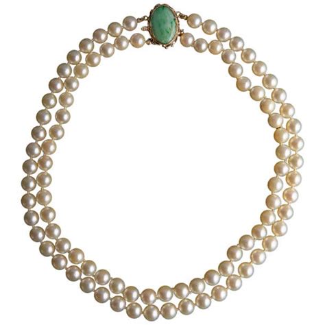 Double Strand Akoya Pearl Necklace With Burmese Jade Clasp Certified