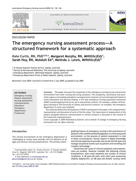 Pdf The Emergency Nursing Assessment Process—a Structured Framework For A Systematic Approach