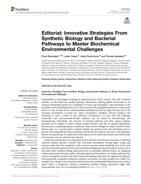 PDF Editorial Innovative Strategies From Synthetic Biology And