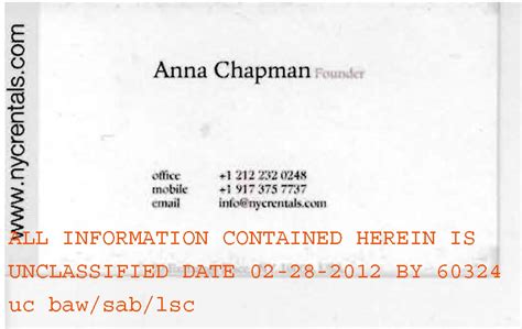 Fbi Records The Vault — Anna Chapmans Business Card Photo 1