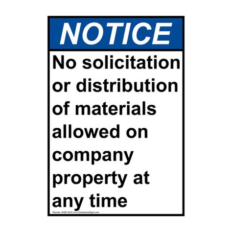 Vertical No Solicitation Allowed On Property Sign - ANSI Notice