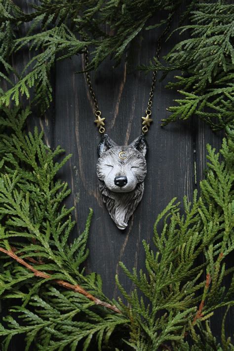 Wolf Moon Necklace, Crescent Moon Wolf Charm, Witchy Wolf Jewelry - Etsy