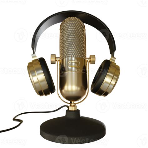 Gold Microphone Broadcast Or Karaoke D Render Element Png