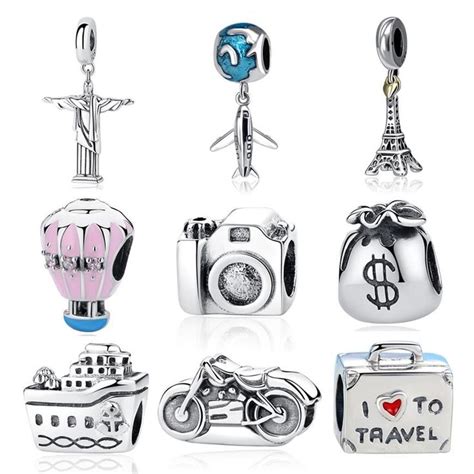 New Sterling Silver Charm Bead Plane Travel Camera Eiffel Tower