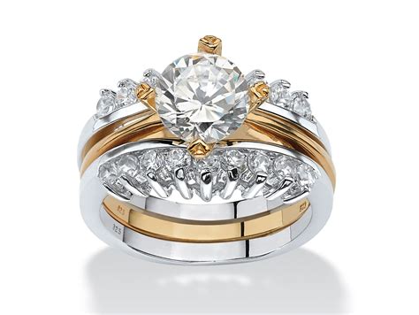 2 Piece 2 86 Tcw Round Cubic Zirconia Bridal Ring Set In Sterling Silver With A Golden Finish