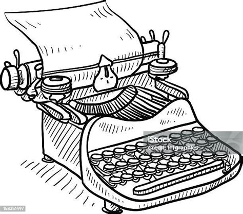 Antique Manual Typewriter Sketch Stock Illustration - Download Image ...