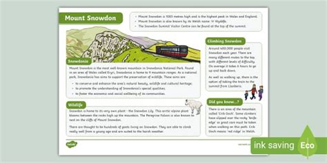 Mount Snowdon Fact File Teacher Made Twinkl