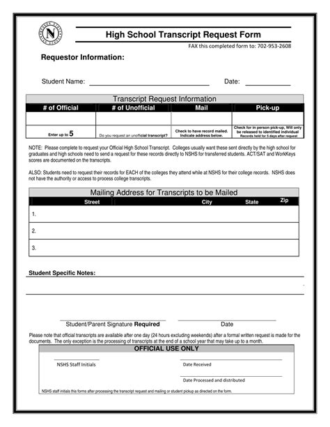 Nevada High School Transcript Request Form Fill Out Sign Online And