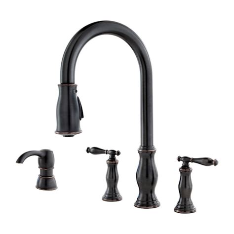 Pfister Hanover Pfister Tuscan Bronze Double Handle Kitchen Faucet With Sprayer Soap Dispenser