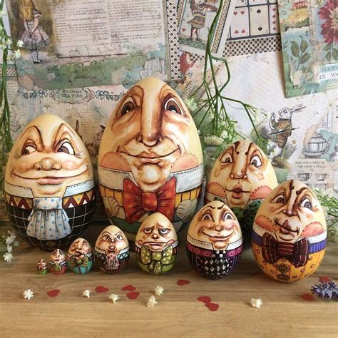 Massive Humpty Dumpty Set Of 10 Nesting Egg Dolls From Alice Etsy Uk Humpty Dumpty Alice In