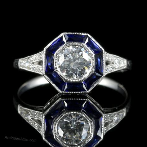 Antiques Atlas Art Deco Diamond Sapphire Ring 18ct White Gold